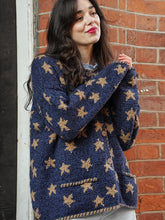 Crew Neck Star Print Knit Cardigan